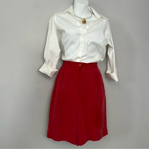 Vintage red 100% silk shorts size large high waist long trouser shorts retro - Picture 8 of 12